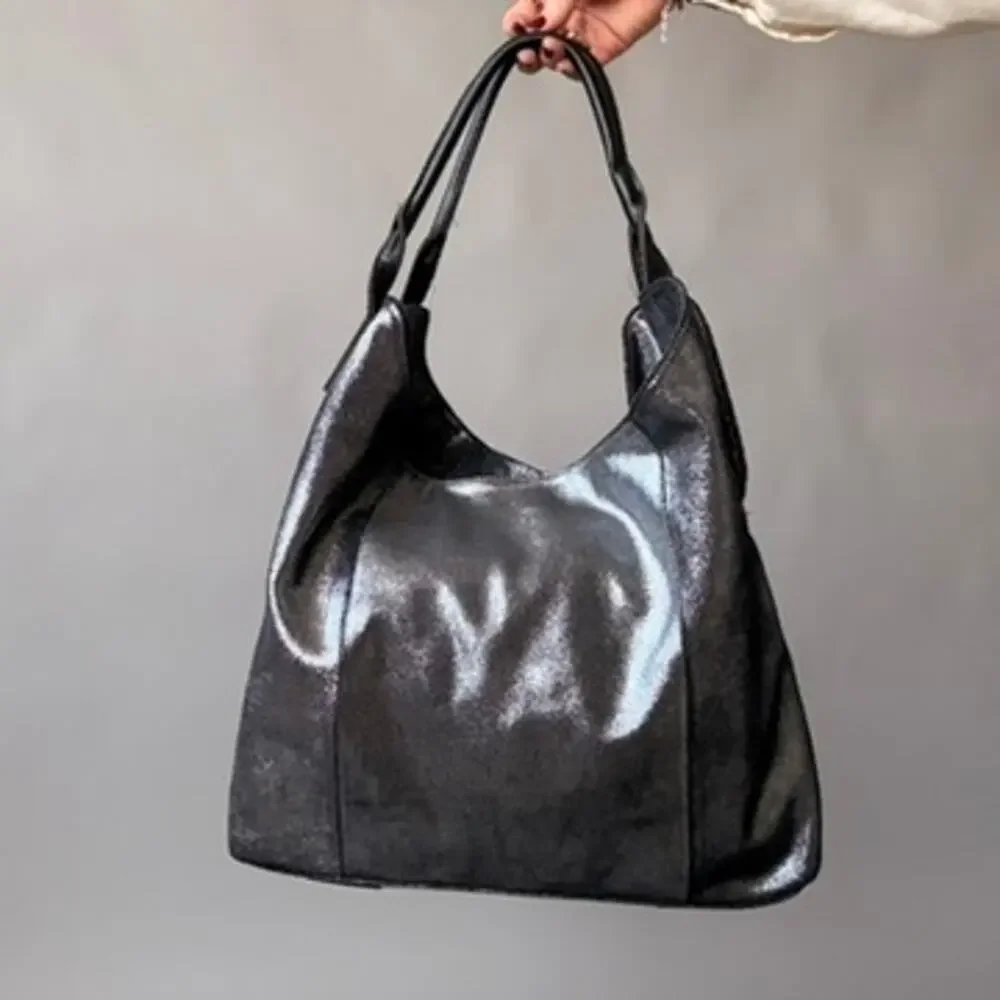 Vintage Sondra Roberts Metallic Pewter Hobo Bag - Oversized